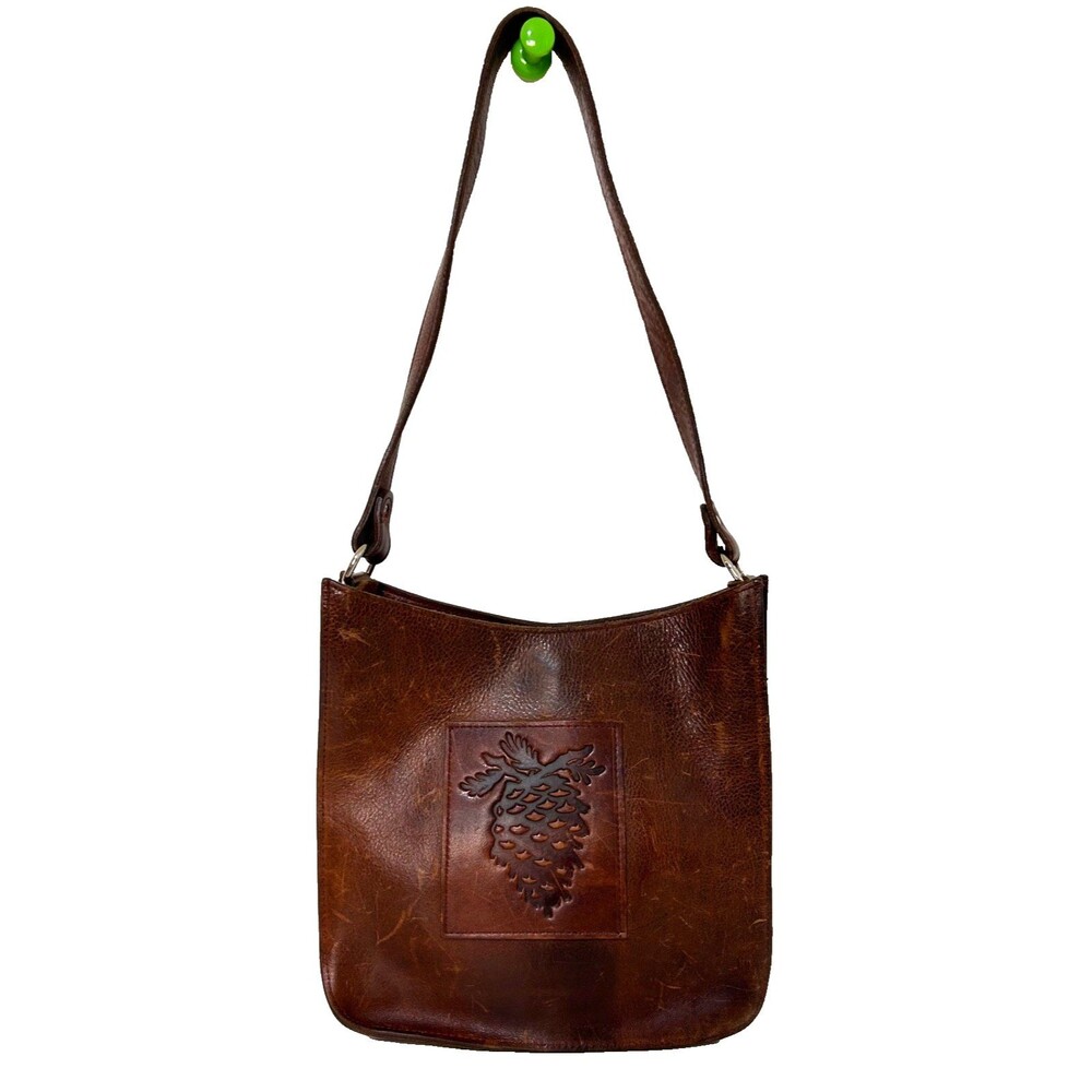 Two Bar West Leather Tooled Embossed Shoulder‎ Bag Handmade Western Vintage